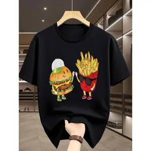 Funny Burger And Fries Best Friends T-Shirt 100% Cotton Soft Casual Unisex Teen Boys Girls Short Sleeve Graphic Tee