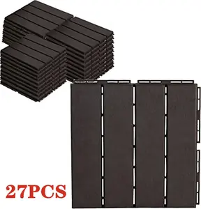 Plastic Interlocking Deck Tiles, 27 Pcs per Pack Outdoor Flooring Waterproof Pavers for Patio Garden Porch Yard, All Weather Use, Dark Brown