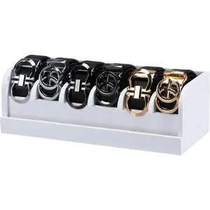MinBoo Bamboo Belt Rack, 6-Compartment Belt Organizer and Displayer for Closet and Drawer, Men and Women (White)