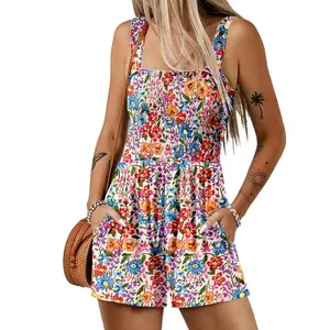 Rompers For Women 2026 Casual Loose Short Overalls One Piece Sleeveless Jumpsuits With Pockets Floral Print Summer Outfits