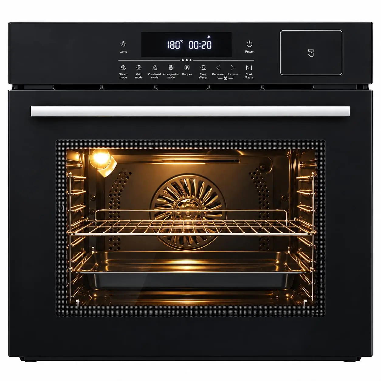 Garvee 24" Built-In Electric Single Wall Oven with 2.5 Cu.ft Capacity, 3000W 240V Power, Convection, Steam Bake, Air Fry, 8 Cooking Functions, 108 Auto Recipes, Touch Control, Safety Lock, Timer, Triple-Layer Glass, Silver
