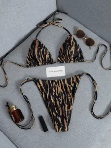 Women's Fashion Split Tie Side Bikini Set, Stylish Two-Piece Swimsuit, Perfect for Beach & Pool, Trendy Summer Swimwear for Women, String Bikini Set
