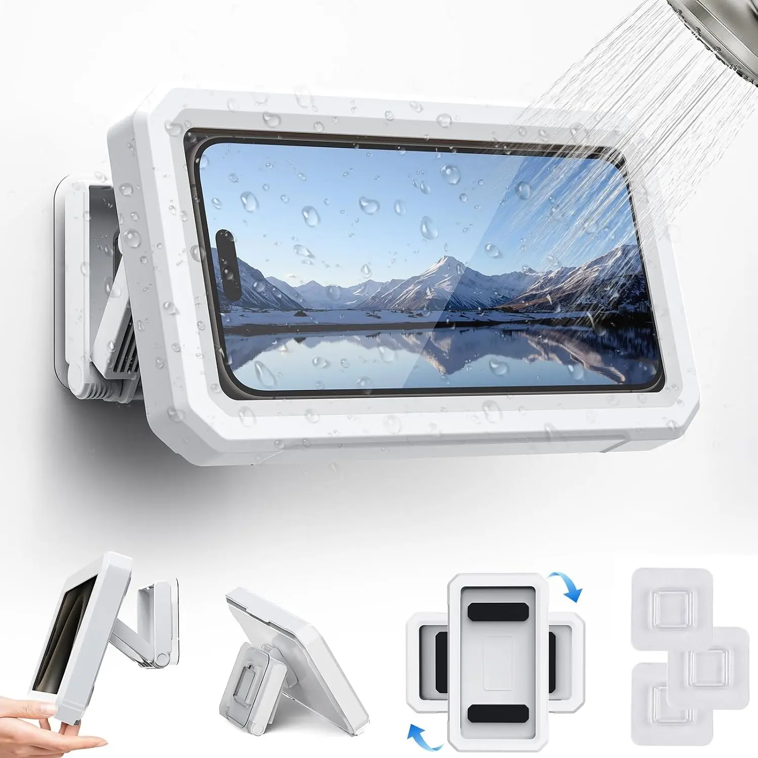 Waterproof PVC Plastic Mobile Phone Holder, 360° Rotatable Wall-Mounted Adjustable Clamp Fit Stand with Multi-Angle Adjustment, Compatible with 4-7 in Smartphones for Kitchen & Wall Mount Use