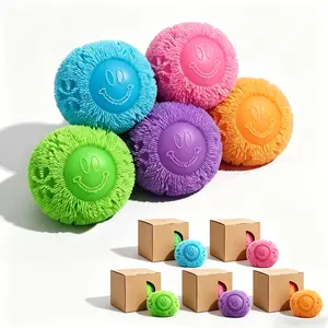 Smiley Face Puffer Ball Fidget Toy Soft Squeeze Stress Ball with Bristles for Anxiety Relief Sensory Play for Kids Adults