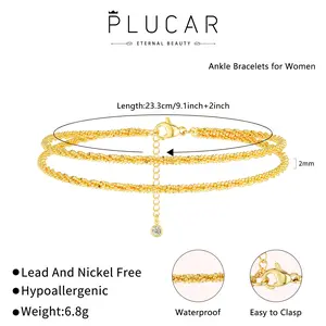 Greenish Spring Jewelry Ankle Bracelets for Women, Glitter Waterproof Beach Adjustable Anklet for Women Gold Layered Anklets, Autumn Blackfriday Beach Anklet Jewelry for Women Gift