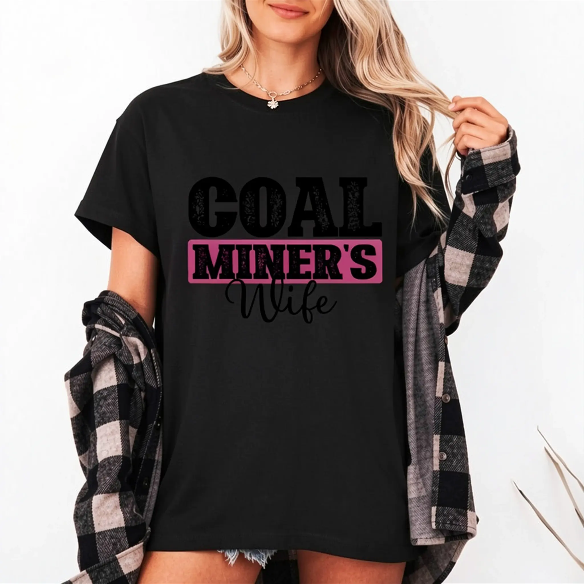 100% cotton Coal Miner's Wife - Miner Pitman Underground Laborer Mining T-Shirt Women Graphic T-Shirt Cotton Print short Sleeve Casual Top, Summer Tee Womens Tops