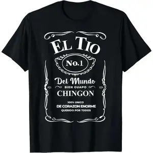 Men's Short-Sleeve Cotton Crewneck T-Shirt, Mexican Spanish "El Tio Chingon" Letter Print, Casual Menswear Top