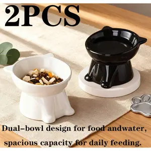 2-Pack Elevated Pet Bowls, Anti-Vomit Design, Durable Plastic, Non-Slip Base, Suitable for Cats & Small Dogs, Wet/dry Food, Practical Gift