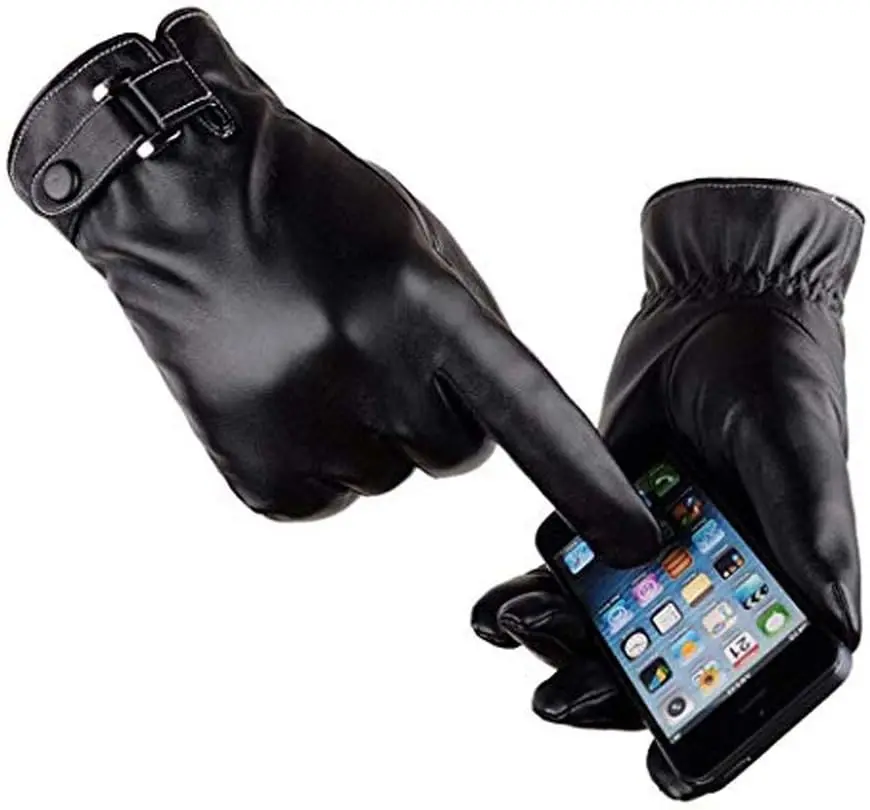 Men's Touchscreen Texting Leather Gloves Winter Warm Black Soft Gloves Cashmere Lining