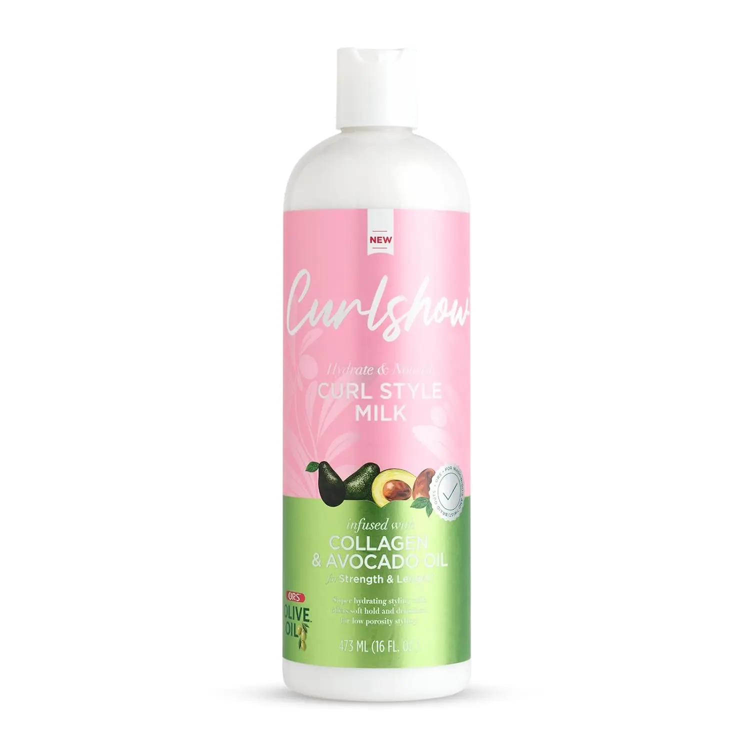 ORS Olive Oil Curlshow Curl Style Milk Haircare Moisturizer - 16.0 oz, Infused with Collagen, Avocado Oil, Keratin, Lightweight Hydrator for Curly Hair to Strengthen, Reduce Split Ends, Boost Volume, Wavy, Natural Curls, Vitamins, Bouncy Curls