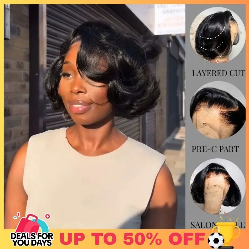 QTHAIR French Style Bob Wig Blow Out Short Bob Wig Pixie Cut Layered Cut Human Hair Wig 13x4 HD Transparent Lace Wig 250% Density Pre-C part Special Styled Wear Go Wig With Special Drawstring Wig Beginner Friendly Old Money #DealsForYouDays