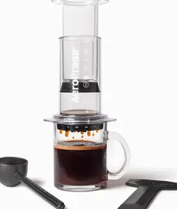 AeroPress Clear Coffee Press - All-in-One French Press, Pour-Over & Espresso Style Manual Brewer, 2 Min Brew for Less Bitterness, More Flavor, Small Portable Coffee Maker, Travel & Camping