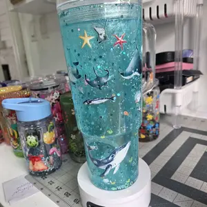 Glitter lava Effect snow glove tumbler with Floating Glitter liquid netween walls vaso tipos snow globe
