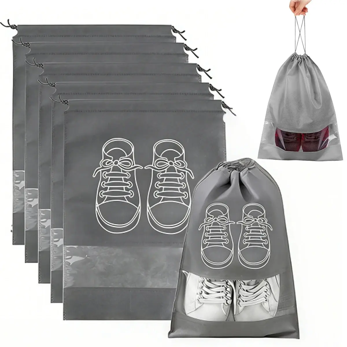 5/10 PCS Travel Shoe Bags Clear Window - Dustproof Reusable Shoe Organizer Pouch for Boots Sneakers - Portable Storage Case Suitcase Gym Home | Travel Essentials Packing Hacks 2026 Space Saving Storage Protective Vacation Must Have Shoes Bag