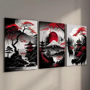 Scenery Mountains Pattern Canvas Art Painting, 3 Counts/set Wooden Framed Canvas Painting, Modern Wall Decoration for Home Living Room Bedroom, Ornaments