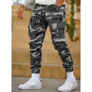 Men’s Camo Cargo Joggers Elastic Drawstring Waist Multi Pocket Camouflage Pants Lightweight Streetwear Trousers for Outdoor Hiking Daily Casual WearComfy Elastic Waist Drawstring Pantstight sweatpants