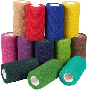 12 Rolls Colorful Self Adhesive Bandage Wrap 4 Inch Wide x 5 Yards - Tape for First Aid, Sports, Tattoo (12 Colors)