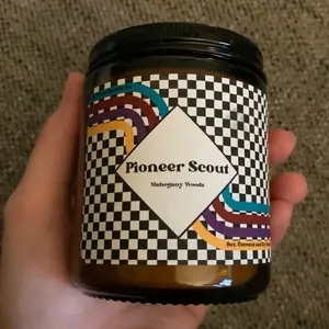 4 oz Hand-Poured Coconut/Soy Wood-wick Candle: “Pioneer Scout”- Mahogany Woods