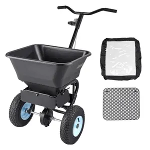 Walk-Behind Lawn Spreader, 100-Lb Capacity, Adjustable Flow, Spreading Width 0-9.8 Feet, 13-In All-Terrain Pneumatic Tires, Fertilizer, Seed, Salt And Ice Melt Spreader With Hopper Grate For Yard Care And Garden Maintenance