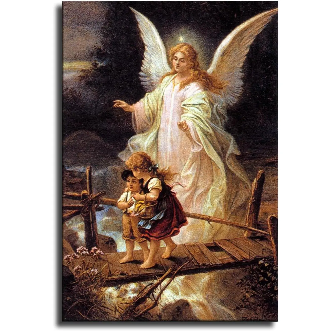 Artistic Guardian Angel Scene Synthetic Print Poster Canvas Wall Art - Faith Decoration, Home Inspo for Home, Office (8x12in, Unframed)