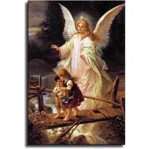 Guardian Angel Watching over the Children crossing the Bridge Poster Canvas Wall Art Living Room Bedroom Room Decor Prints Home Office Decor (8x12inch-No Framed)