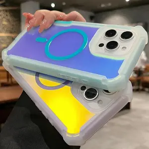 For iPhone 17/16/15/14/13 Pro Max Viral ShockproofColor-Changing Laser Dazzling Magnetic SmartphoneCase, Magsafe-Compatible Wireless Charging Cover,Transparent Cellphone Shell, Phone Accessories,Protective Case |Perfect Gift
