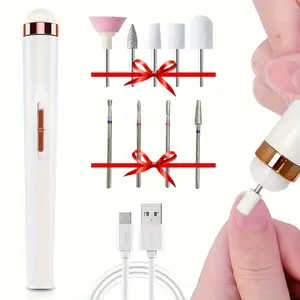 Portable Nail File, Electronic Nail File, Electric Nail Drill Set With 9 Attachment Drill Bits, USB Charge With LED Light, Adjustable 2 Speed For Manicure And Nail Kit Care Tool