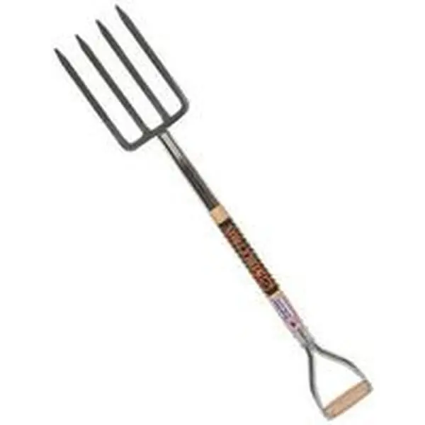 Seymour Midwest Garden Spading Fork, 4-Tine Steel Head, 29-In Hardwood Handle, Ideal for Aerating Soil, Model 49077