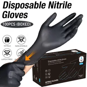 100pcs/box, black disposable cleaning gloves, powder-free, latex-free, suitable for kitchen dishwashing, tattooing, manicure, air conditioner filter cleaning, outdoor car washing, left and right hand use, essential gloves for home cleaning.