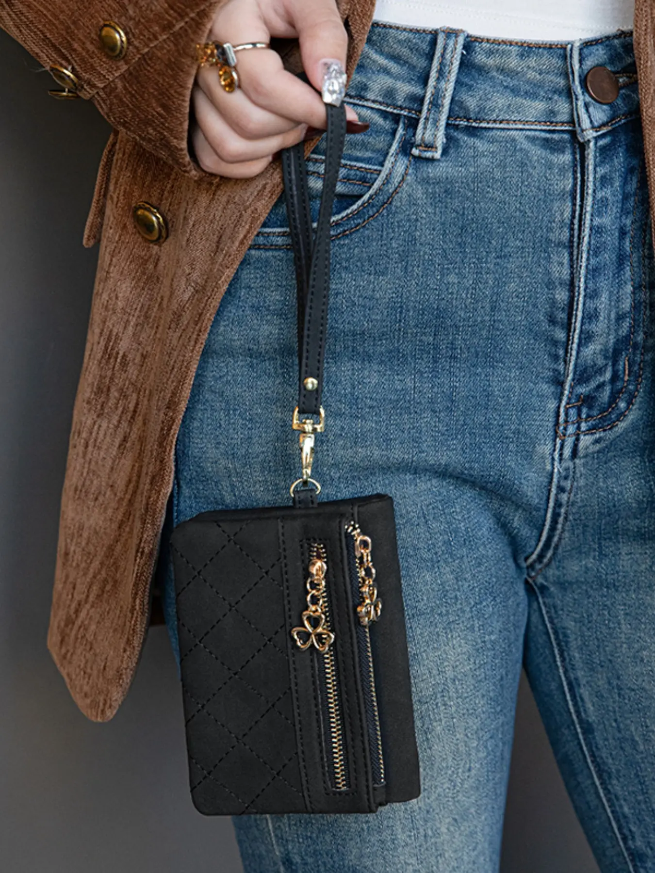 New Rfid Short Women's Wallet, High-Quality PU Leather, Rhombus Embroidery, Dual Zipper, Multi-Functional, Fashionable, Gift Idea