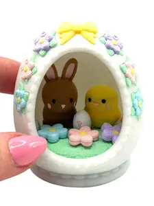Mini 3D Printed Panoramic Sugar Easter Egg Miniature Spring, bunny, chick, eggs, flowers, diorama, decor, collectible, vintage