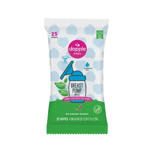 Breast Pump Wipes, Hypoallergenic & Powered by Plants, Removes Milk Residue, Leaves No Taste, Convenient Wipes Pouch, Fragrance Free, 25 Count