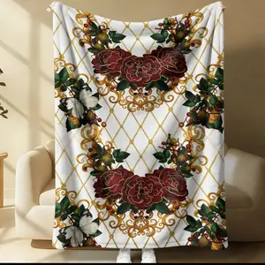 Baroque Pattern Flannel Blanket, Gothic Floral Blanket, Dark Romantic Home Decor, Sofa Blankets, Nap Blankets, Bedroom Decorations, Holiday Gifts, Suitable for Bedrooms, Living Rooms, Dormitories & Studies, All-Seasons Use