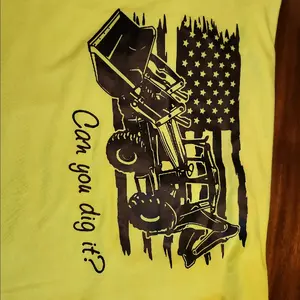 DTF of Can you dig it? Backhoe with US flag background.