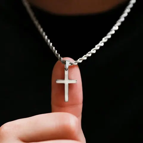 Men's 2.5mm Stainless Steel Rope Chain Crucifix Necklace, Hypoallergenic Spiritual Jewelry, Necklaces for Valentine's Day Father's Day Mens Gifts