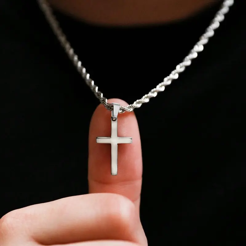 Men's 2.5mm Stainless Steel Rope Chain Crucifix Necklace, Hypoallergenic Spiritual Jewelry, Necklaces for Valentine's Day Father's Day Mens Gifts