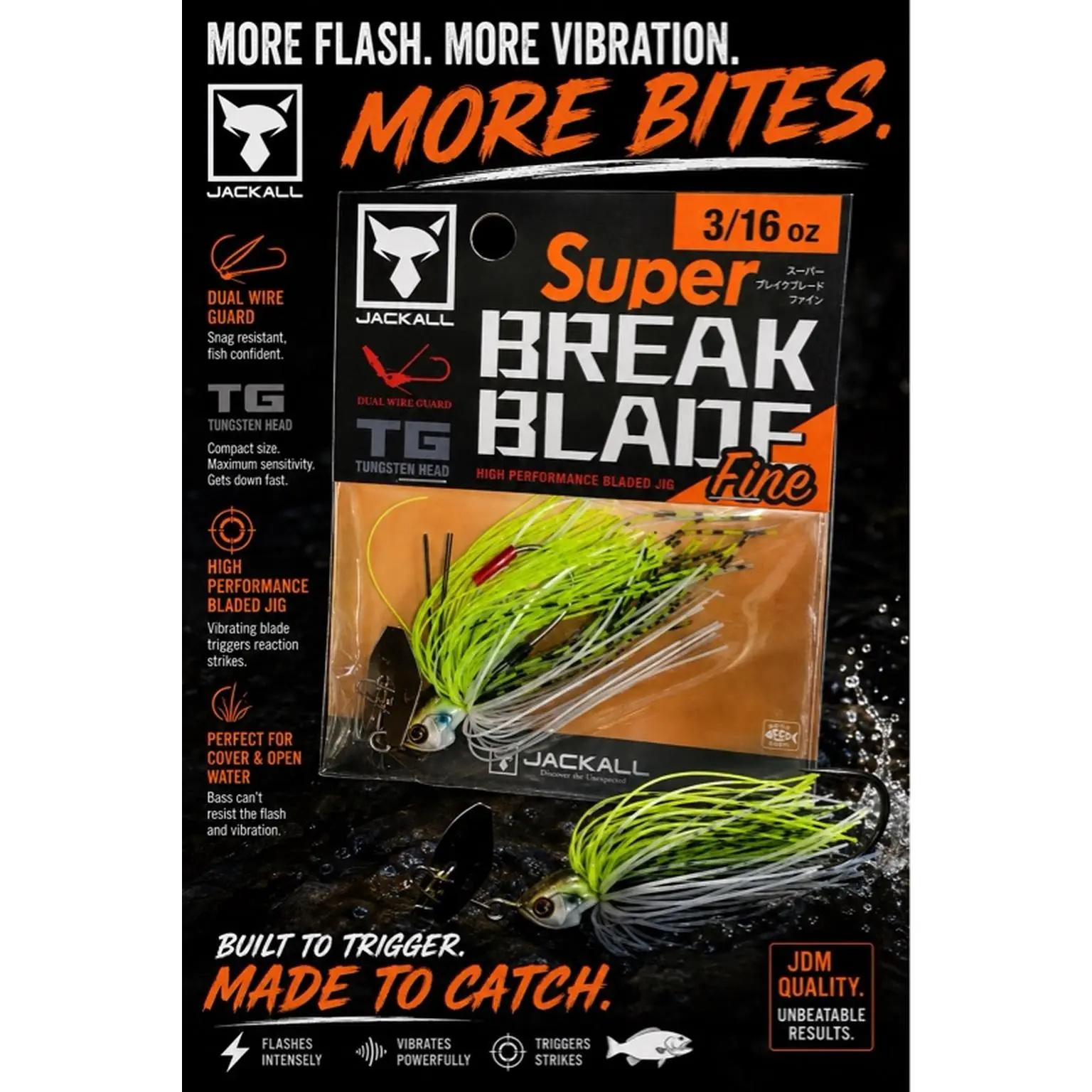 Jackall Super Break Blade Fine 3/16 oz JDM Bladed Jig for Finesse Fishing with Tungsten Head & Dual Wire Guard in Clear Water