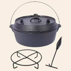 Perfect Campfire Dutch Oven 6 Quart Pre-Seasoned Cast Iron Pot with Skillet Lid & Rack for Outdoor BBQ Baking Essential Camping Companion Cookware Portable Features Lid Lifter & Tripod Stand Sturdy