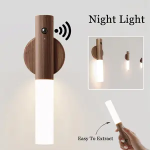 Auto LED USB Magnetic Wood Wireless Night Light.