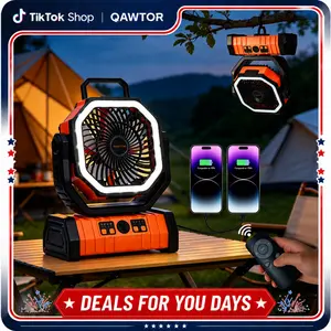 ️Qawtor  Outdoor Camping Emergency Fan - 2026 Upgraded 20000mAh Rechargeable, LED Light & Dual Motor, Lightweight with 360° Rotatable Hook,Travel with Ease,Modern Design, Deals For You Days