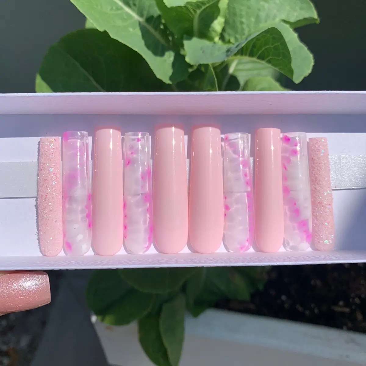 Pink Press on Nails, Croc Design, Icy Glitter Nail