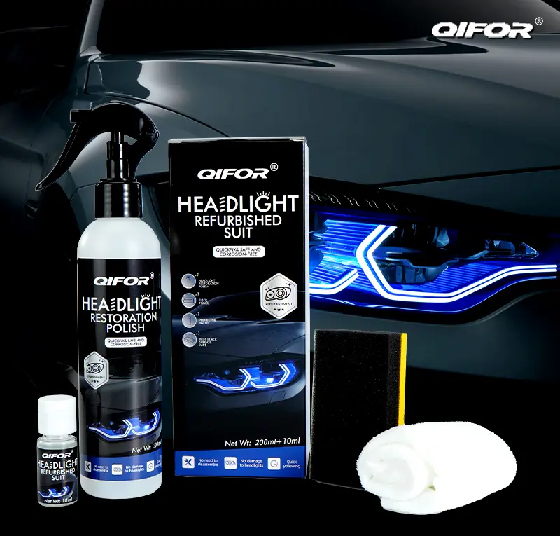 QIFOR Automotive Headlamp Restoration Fluid, Automotive Paint & Window Repair Tool for Oxidized/Yellowed/Blurred Headlamps with Enhanced Crystallization Coating Refurbishing Function, Automotive Paint & Window Repair Tools