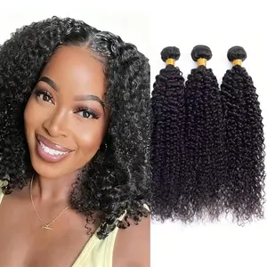 Kinky Curly Bundles Human Hair Natural Black Curly Wave Human Hair 3 Bundles 150G Double Weft 16 18 20 Inch Brazilian Virgin Remy Hair Extensions Deals