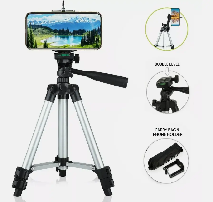 Angle-Adjustable Camera Tripod - Sturdy Non-Slip Rubber Base, Precise Bubble Level, Monopod Mode Compatible with iPhone, Smartphones, Professional Cameras - Durable Portable Photo Accessory