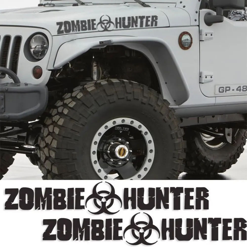 Pair of Zombie Hunter Walking Dead Response Team Decals, Self-Adhesive Vinyl Bumper Stickers for Jeep Wrangler & Vehicles, Matte Finish, Fantasy Theme, Irregular Shape, Single Use, Glitter Embellishment, for Plastic Surfaces