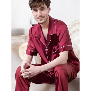 Plus-Size Men'S Casual Minimalist Pajama Set, Featuring Smooth Fabric, a Short-Sleeve Button-Up Shirt with a Pocket, And Long Pants, Ideal for Outdoor Loungewear in Spring, Autumn, And Summer, Plus Size