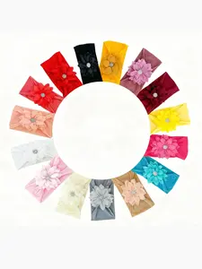 5 Piece Simulated Diamond Chiffon Flower Hair Bands for Girls, Comfortable Soft Press-On Headbands, No Damage, Stylish and Versatile, Nylon Hair Headbands