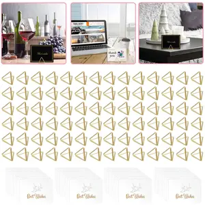100 Pieces Table Number Holder Place, Including 100 Pieces Cards, Small Triangle Shape Name Numbers Table Photo Picture Holder Stand Clip for Wedding Party, Suitable for Small Card