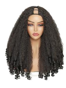 20 inch long coily u part wigs for women, gorgeous fluffy wigs without bangs, synthetic curly wigs for party, daily use