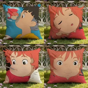 Cartoon anime Ponyo on the Cliff by the Sea Cushion Cover Ultra-Soft Reversible Plush Pillow Cover Perfect for Car Rides Sofa Lounging Bedroom Relaxation Heartfelt Gift for Family & Friends